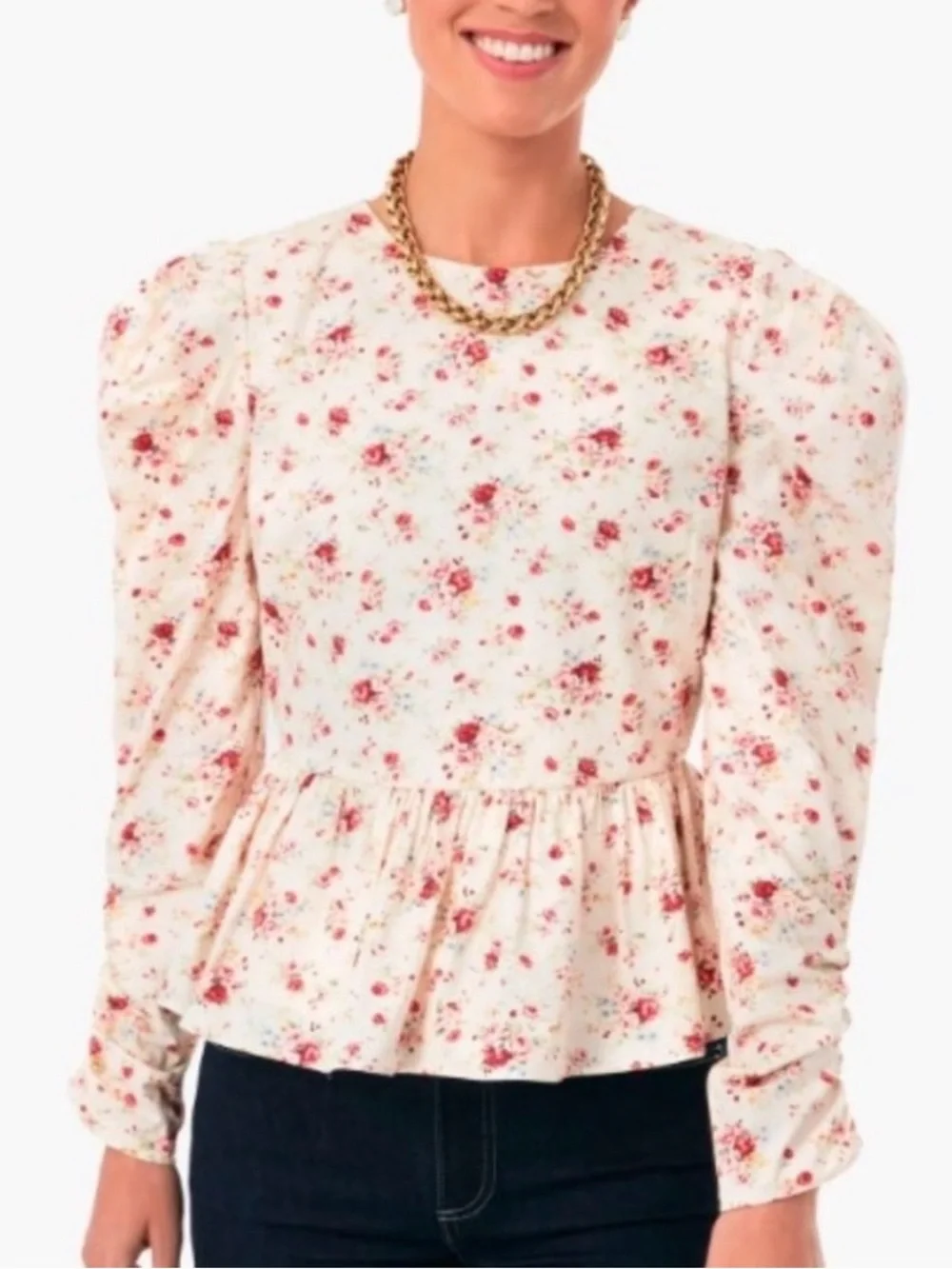 Hyacinth House NWT Floral Peplum Long-Sleeve Top in Cream size XS